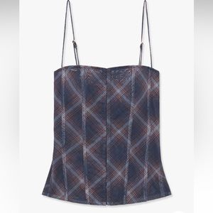 We Wore What mesh diagonal plaid peplum corset top